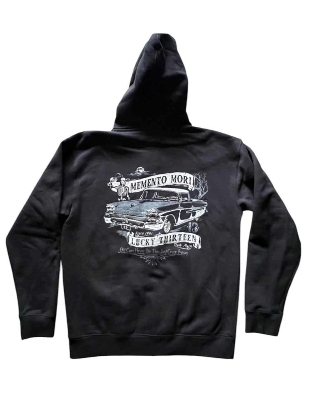 Lucky 13 Black Full Zip Hoodie Mens Medium Graphic Hot Rod Skull Back Print
